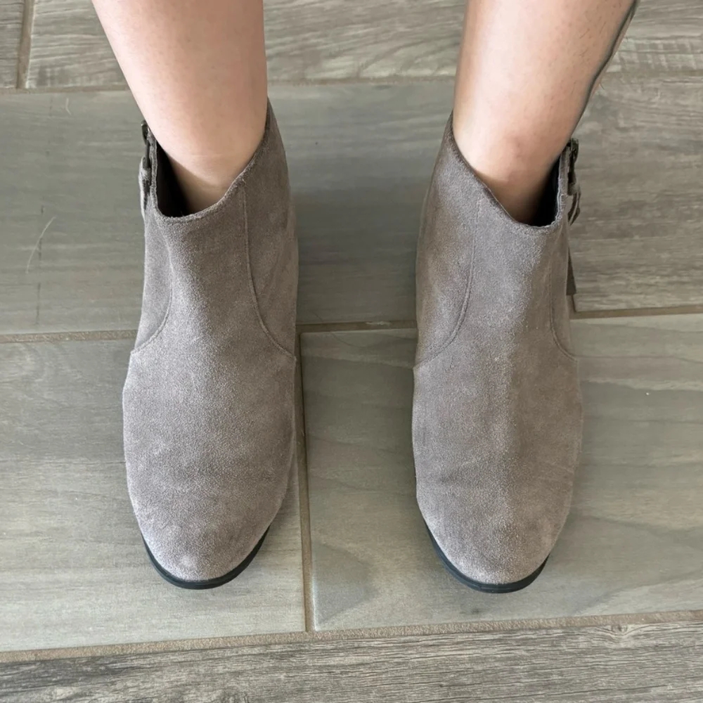 mushroom suede leather flat ankle boots